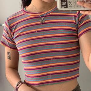 super cute rainbow striped crop top/baby tee!!